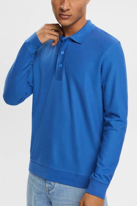 pólos azul homens Esprit camisa pólo piquê manga longa NBHL952