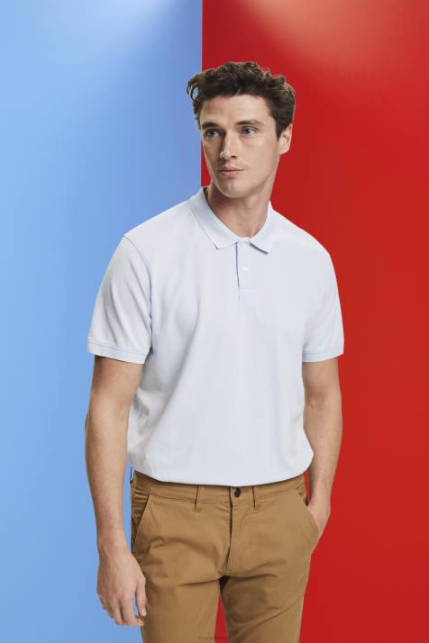 pólos azul pastel homens Esprit camisa polo em piquê de algodão lavado com pedras NBHL709