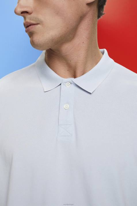 pólos azul pastel homens Esprit camisa polo em piquê de algodão lavado com pedras NBHL709