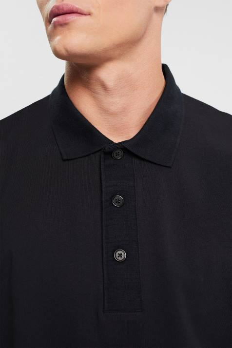 pólos preto homens Esprit camisa pólo manga longa NBHL819
