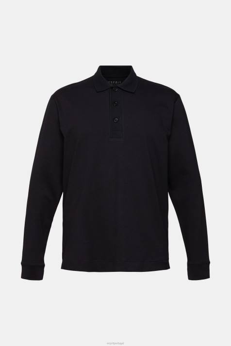 pólos preto homens Esprit camisa pólo manga longa NBHL819