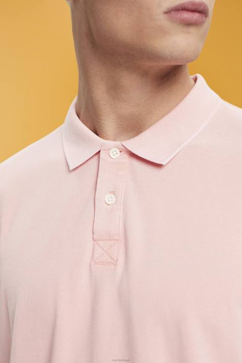 pólos rosa homens Esprit camisa polo em piquê de algodão lavado com pedras NBHL710