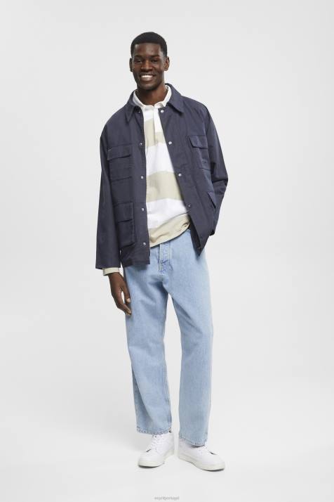 pólos verde empoeirado homens Esprit camisa pólo de manga comprida com listras NBHL719