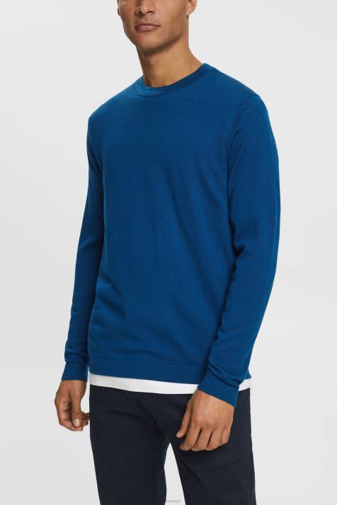 suéteres azul gasolina homens Esprit suéter de lã tricotado NBHL905