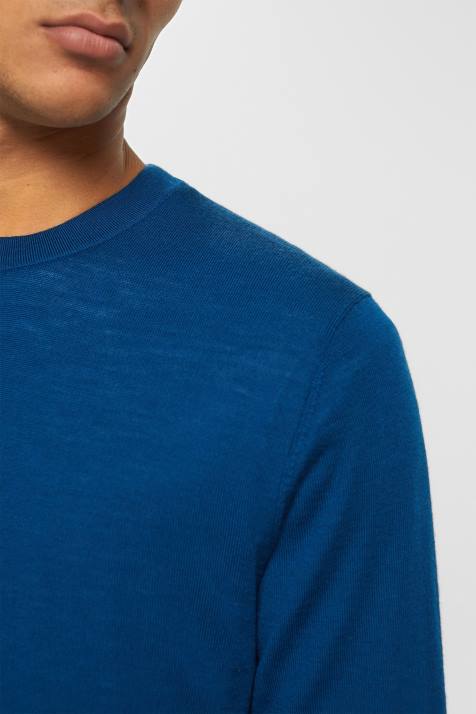 suéteres azul gasolina homens Esprit suéter de lã tricotado NBHL905
