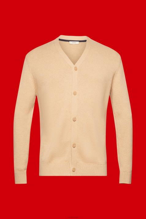 suéteres bege homens Esprit cardigan de algodão sustentável com decote em V NBHL775