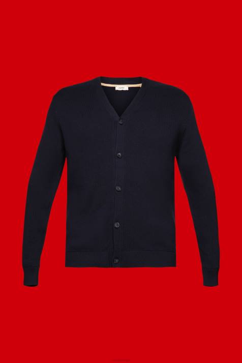 suéteres marinha homens Esprit cardigan de algodão sustentável com decote em V NBHL776