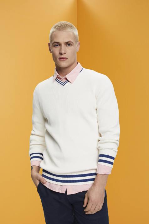 suéteres off white homens Esprit suéter de algodão sustentável com decote em V NBHL725