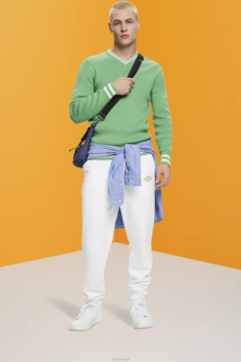 suéteres verde homens Esprit suéter de algodão sustentável com decote em V NBHL726