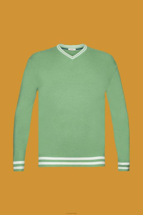 suéteres verde homens Esprit suéter de algodão sustentável com decote em V NBHL726