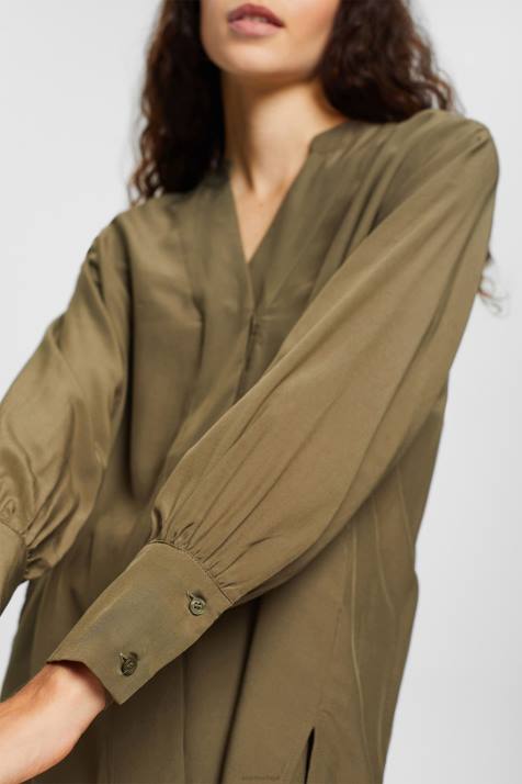 blusas cáqui escuro mulheres Esprit blusa com decote em V, lenzing ecovero NBHL555