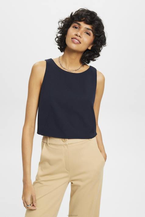 blusas marinha mulheres Esprit blusa cropped sem manga NBHL310
