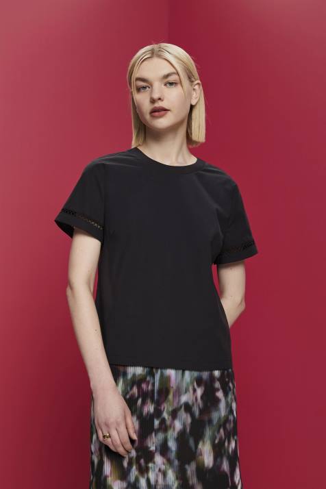 blusas preto mulheres Esprit blusa com costas abertas, tencel NBHL200