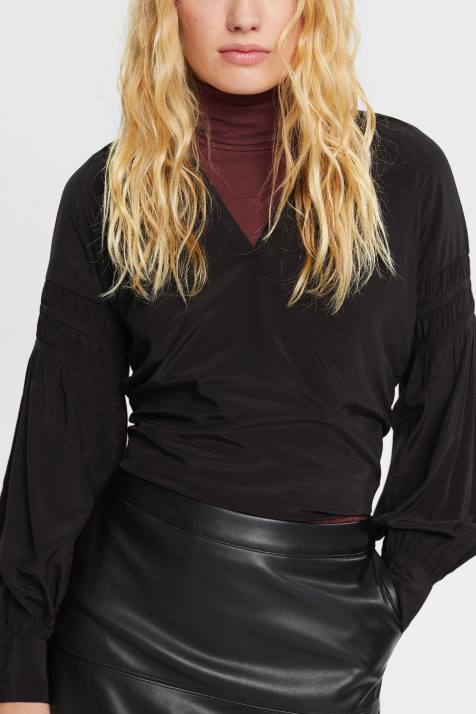 blusas preto mulheres Esprit blusa com detalhes franzidos, lenzing ecovero NBHL370