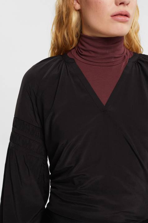 blusas preto mulheres Esprit blusa com detalhes franzidos, lenzing ecovero NBHL370