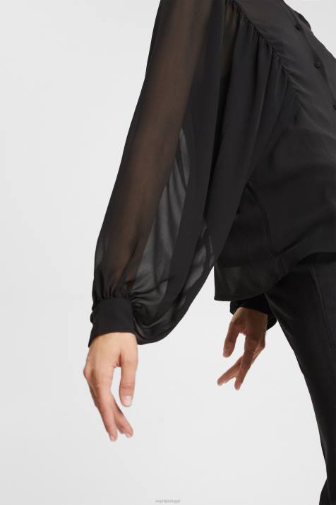 blusas preto mulheres Esprit blusa larga de chiffon NBHL426
