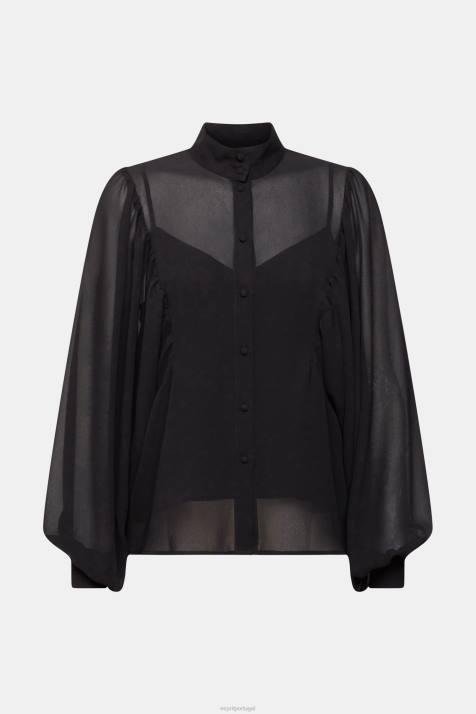 blusas preto mulheres Esprit blusa larga de chiffon NBHL426
