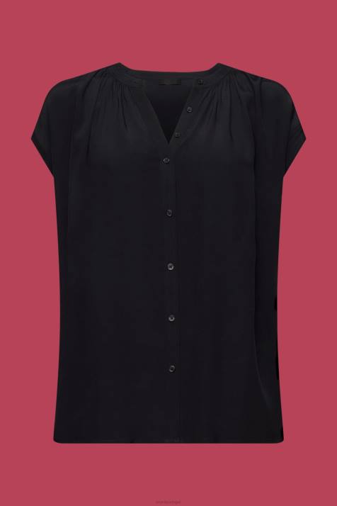 blusas preto mulheres Esprit blusa manga curta NBHL220