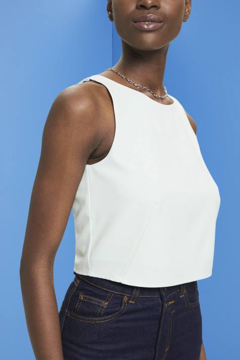 blusas verde água claro mulheres Esprit blusa cropped sem manga NBHL309