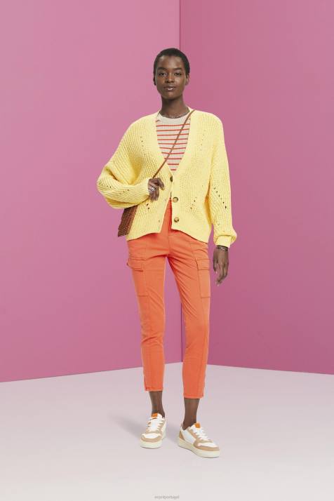 calças laranja vermelho mulheres Esprit calças estilo cargo de cintura média NBHL271