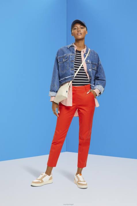 calças laranja vermelho mulheres Esprit calças justas cintura alta NBHL270