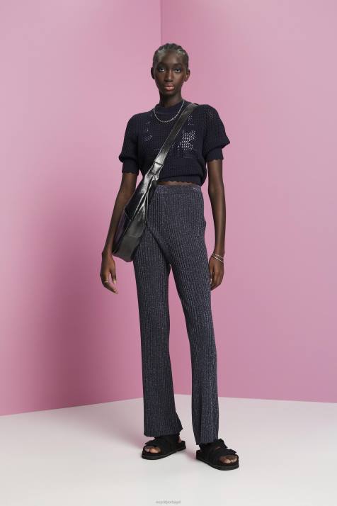 calças marinha mulheres Esprit calças de malha com efeito glitter NBHL259