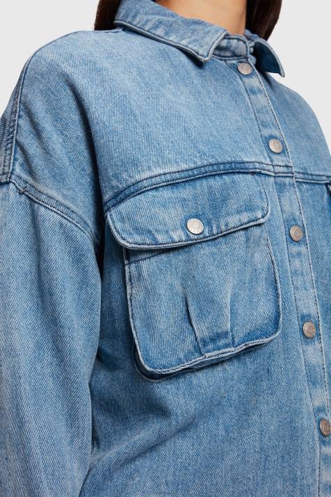 camisas lavagem com luz azul mulheres Esprit camisa jeans casual NBHL485