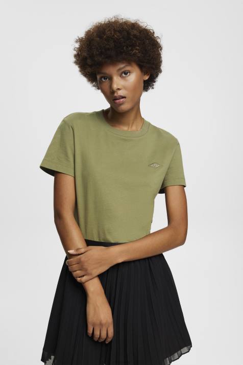 Camisetas Oliva mulheres Esprit camiseta de algodão com logo bordado NBHL149