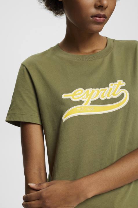 Camisetas Oliva mulheres Esprit camiseta de algodão com logo estampado NBHL144