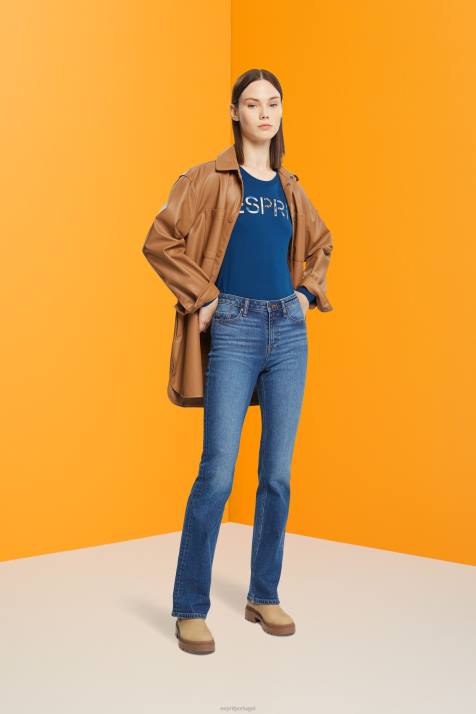 Camisetas azul gasolina mulheres Esprit camiseta manga longa com logo NBHL462