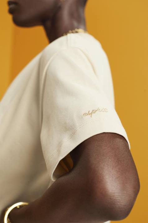 Camisetas bege mulheres Esprit camiseta cropped com gola redonda NBHL195