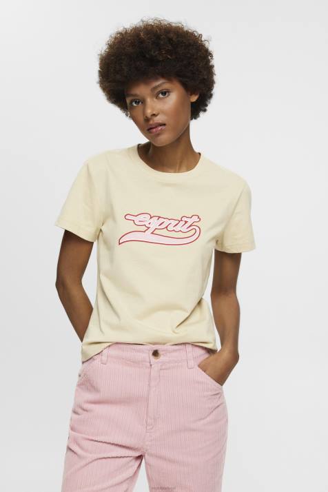 Camisetas bege mulheres Esprit camiseta de algodão com logo estampado NBHL143