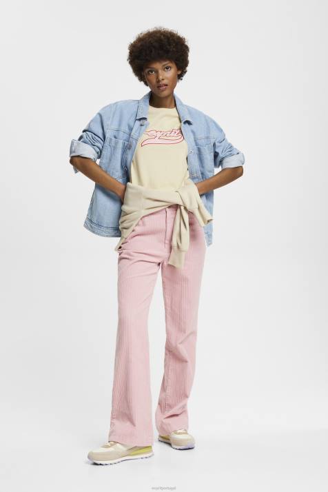 Camisetas bege mulheres Esprit camiseta de algodão com logo estampado NBHL143