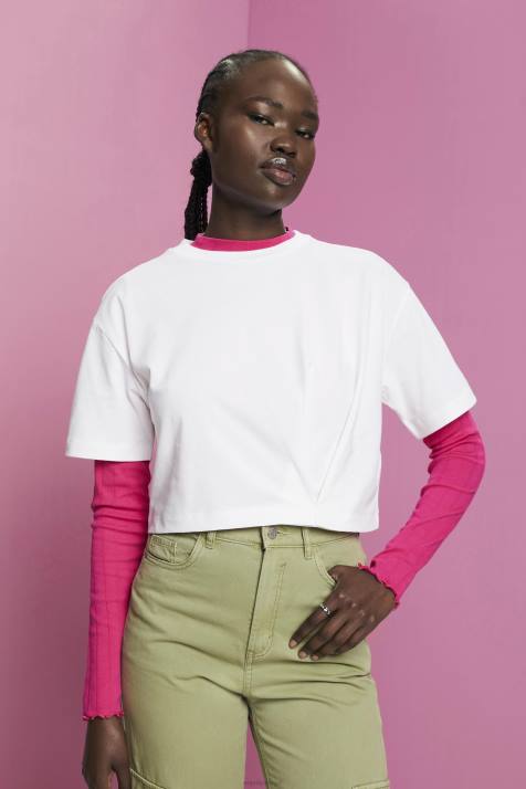 Camisetas branco mulheres Esprit camiseta cropped com gola redonda NBHL194