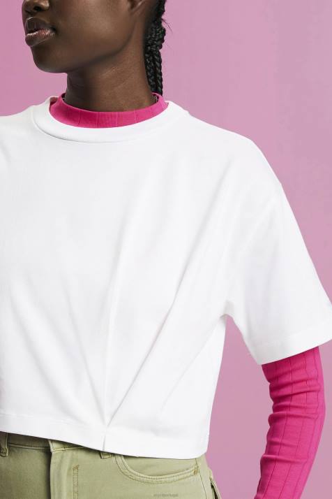 Camisetas branco mulheres Esprit camiseta cropped com gola redonda NBHL194