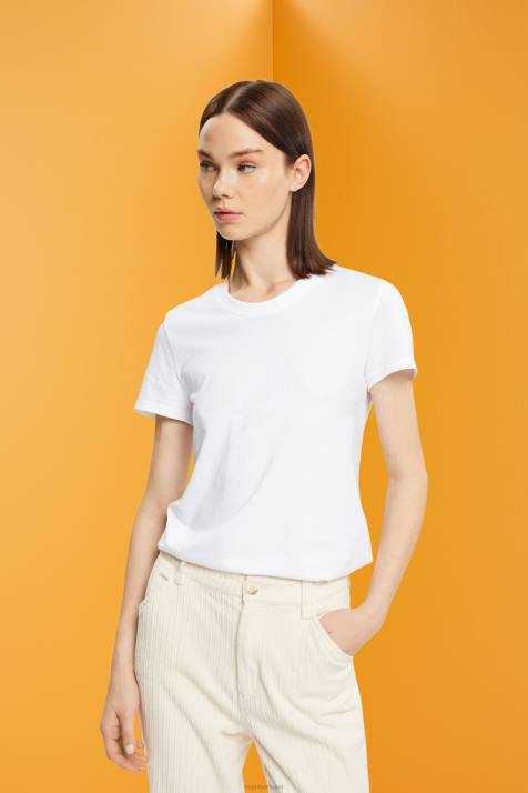 Camisetas branco mulheres Esprit camiseta de algodão com gola redonda NBHL456