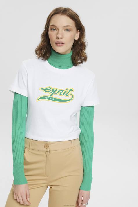 Camisetas branco mulheres Esprit camiseta de algodão com logo estampado NBHL142