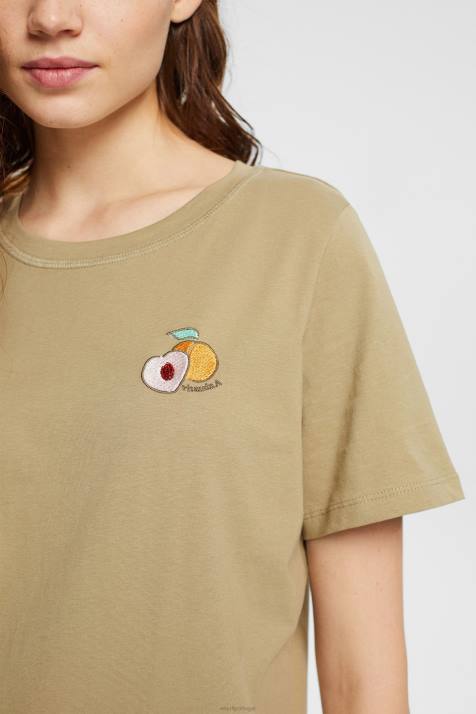 Camisetas cáqui claro mulheres Esprit camiseta com motivo bordado NBHL557