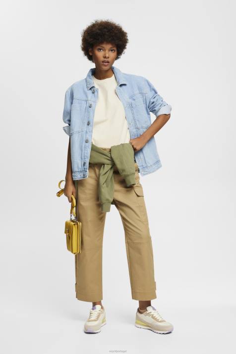 Camisetas cinza claro mulheres Esprit camiseta de algodão com logo bordado NBHL148