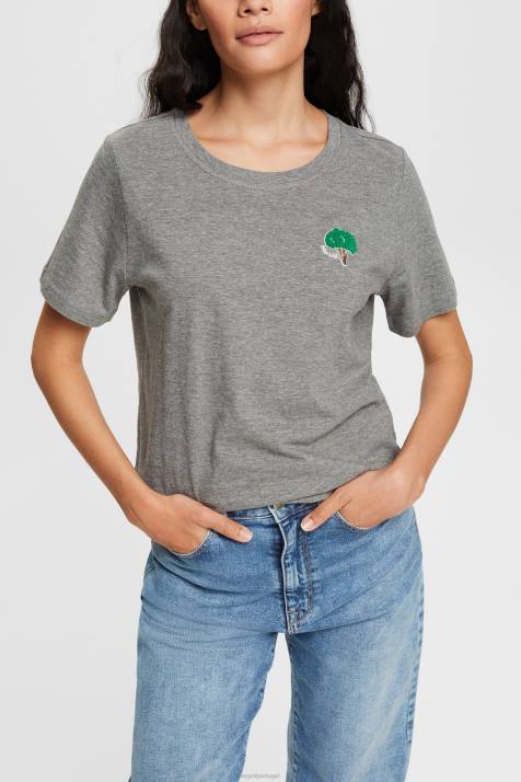 Camisetas cinza médio mulheres Esprit camiseta bordada NBHL528