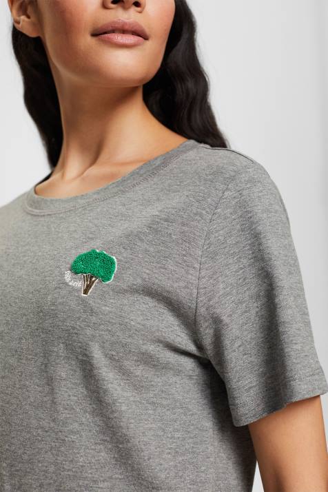 Camisetas cinza médio mulheres Esprit camiseta bordada NBHL528