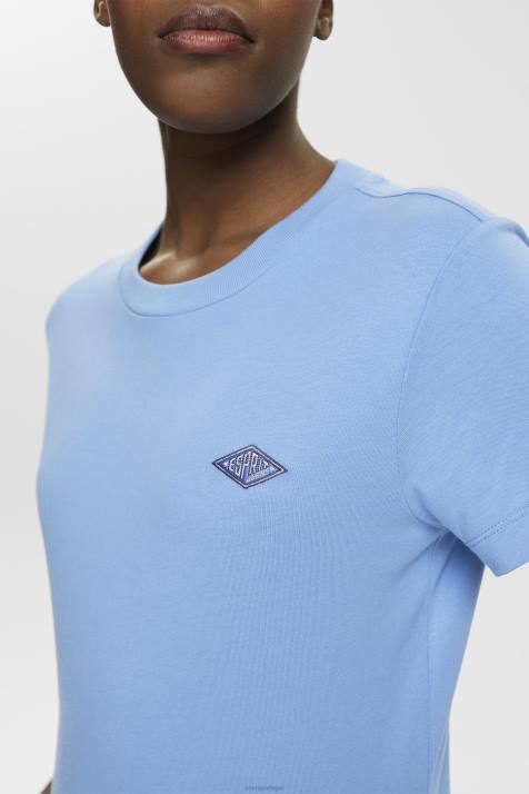 Camisetas lavanda azul claro mulheres Esprit camiseta de algodão com logo bordado NBHL151