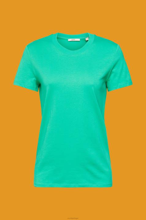 Camisetas luz verde mulheres Esprit camiseta de algodão com gola redonda NBHL458