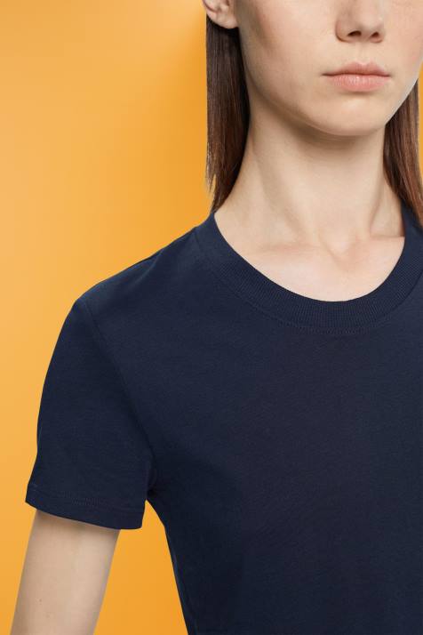 Camisetas marinha mulheres Esprit camiseta de algodão com gola redonda NBHL459