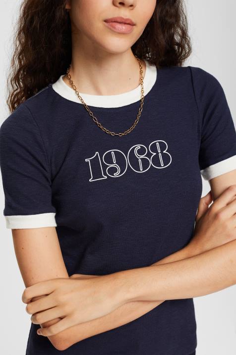 Camisetas marinha mulheres Esprit camiseta estampada NBHL543