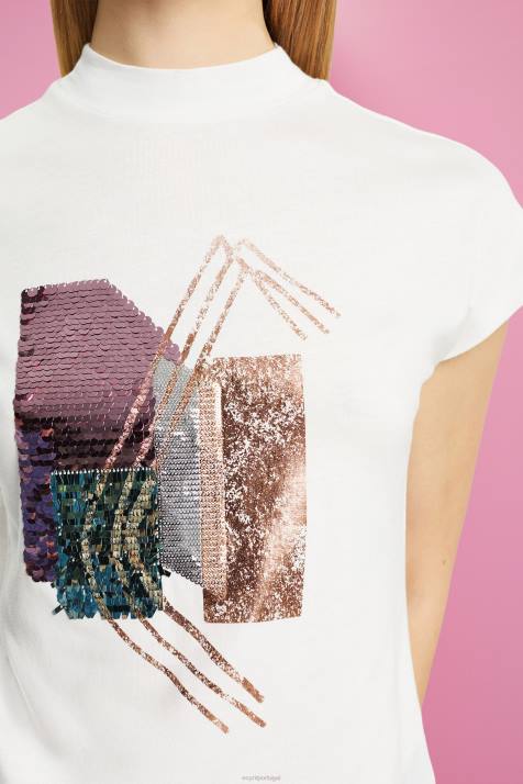 Camisetas off white mulheres Esprit camiseta com apliques de lantejoulas, tencel NBHL399