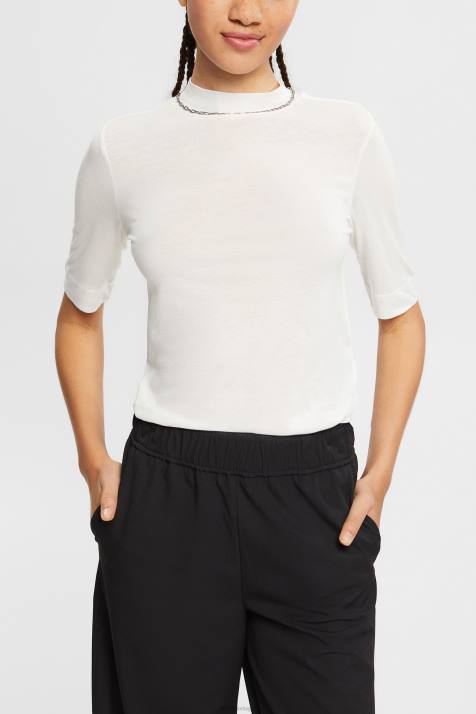 Camisetas off white mulheres Esprit com tencel: camiseta com gola de banda NBHL562