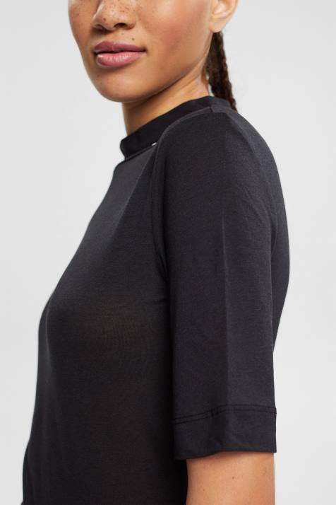 Camisetas preto mulheres Esprit camiseta com gola banda, tencel NBHL374