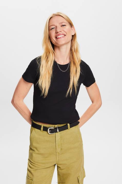 Camisetas preto mulheres Esprit camiseta com nervuras NBHL1