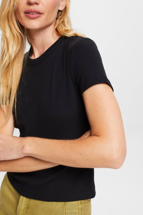 Camisetas preto mulheres Esprit camiseta com nervuras NBHL1